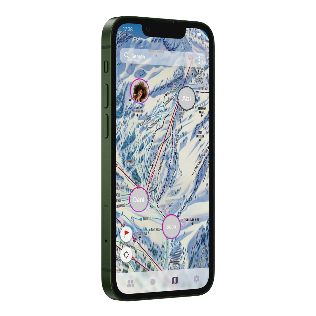 MyCircle mobile application showing live circle on a ski map